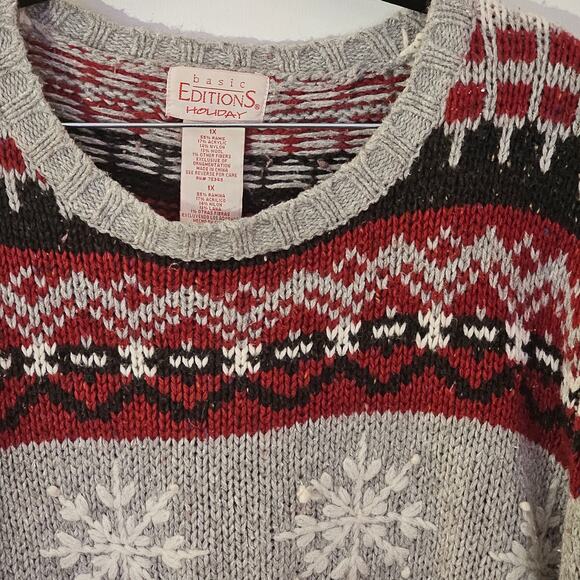 Wool Ramie Blend Holiday Sweater Sz 1X Chunky 3D Ski Nordic Cozy Snow Winter - Picture 2 of 6